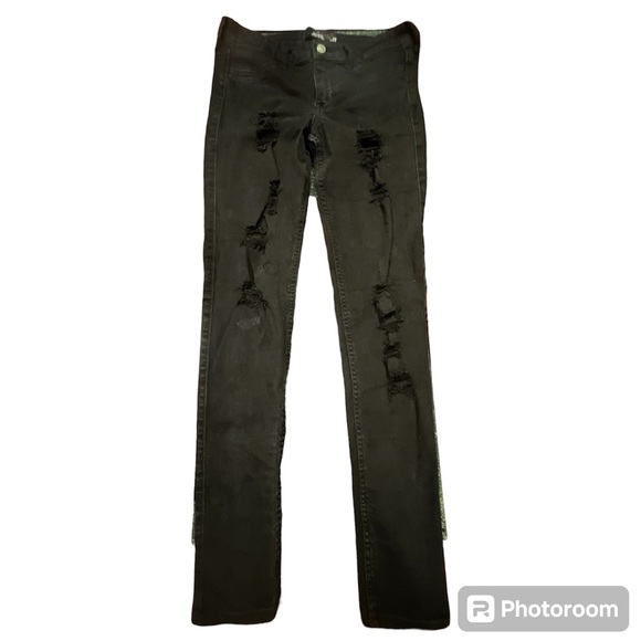 Hollister Denim - Hollister Black Super Skinny Advanced Stretch Distressed Skinny Jeans Size 9/29